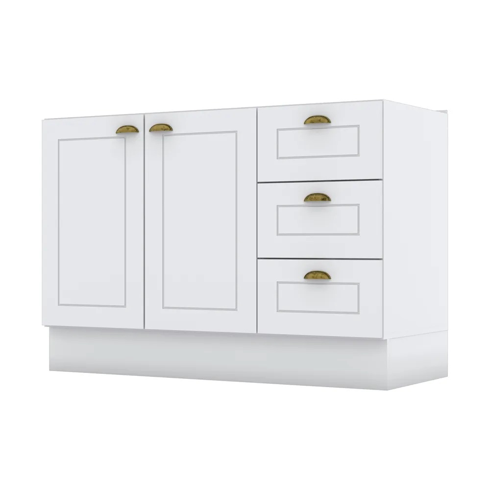 imagem de Balcão 120cm 2 Portas 3 Gavetas (sem Tampo) Americana Henn Branco HP Fosco Loja Veneza - C353-05